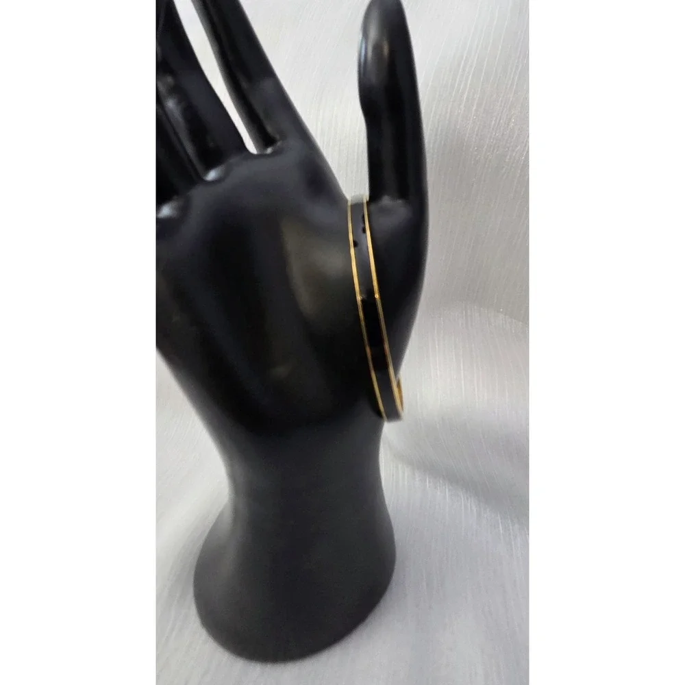 Kate Spade New York Draw the Line Enamel Bangle Bracelet Black with Gold Trim - Picture 7 of 9